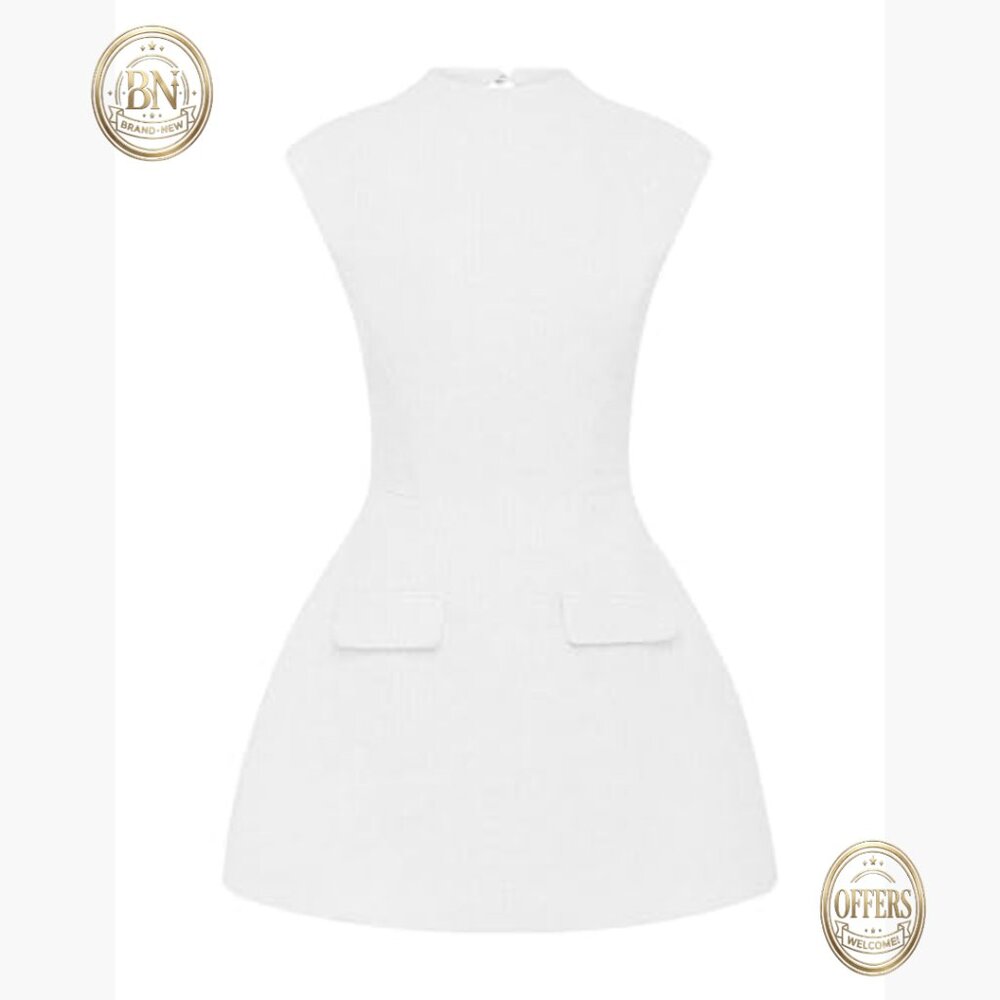 Wool Polyester Mock Neck Cutout Backless Mini Dre… - image 6